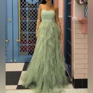 Symphony Strapless Sage Green Tulle Gown